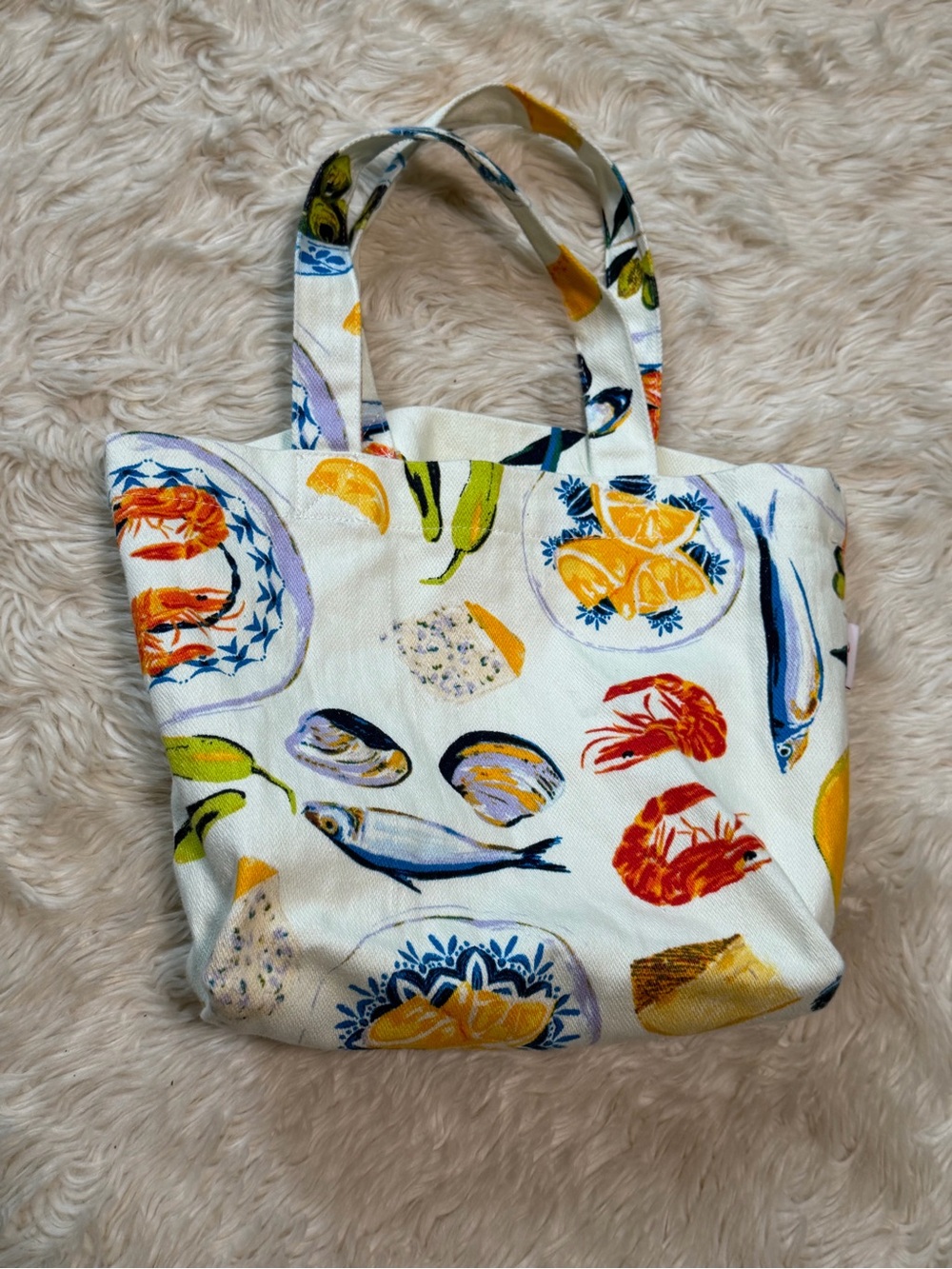 Lisa Says Gah Baby Tote in Italian Summer Canvas Bag Sardine Shrimp Lemon Rare - Picture 1 of 5